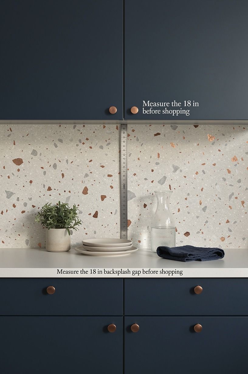 Measure the 18 in backsplash gap before shopping