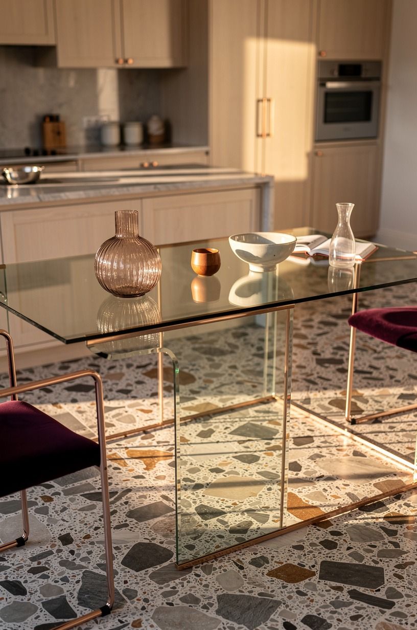Mix clear glass with kitchen light wood