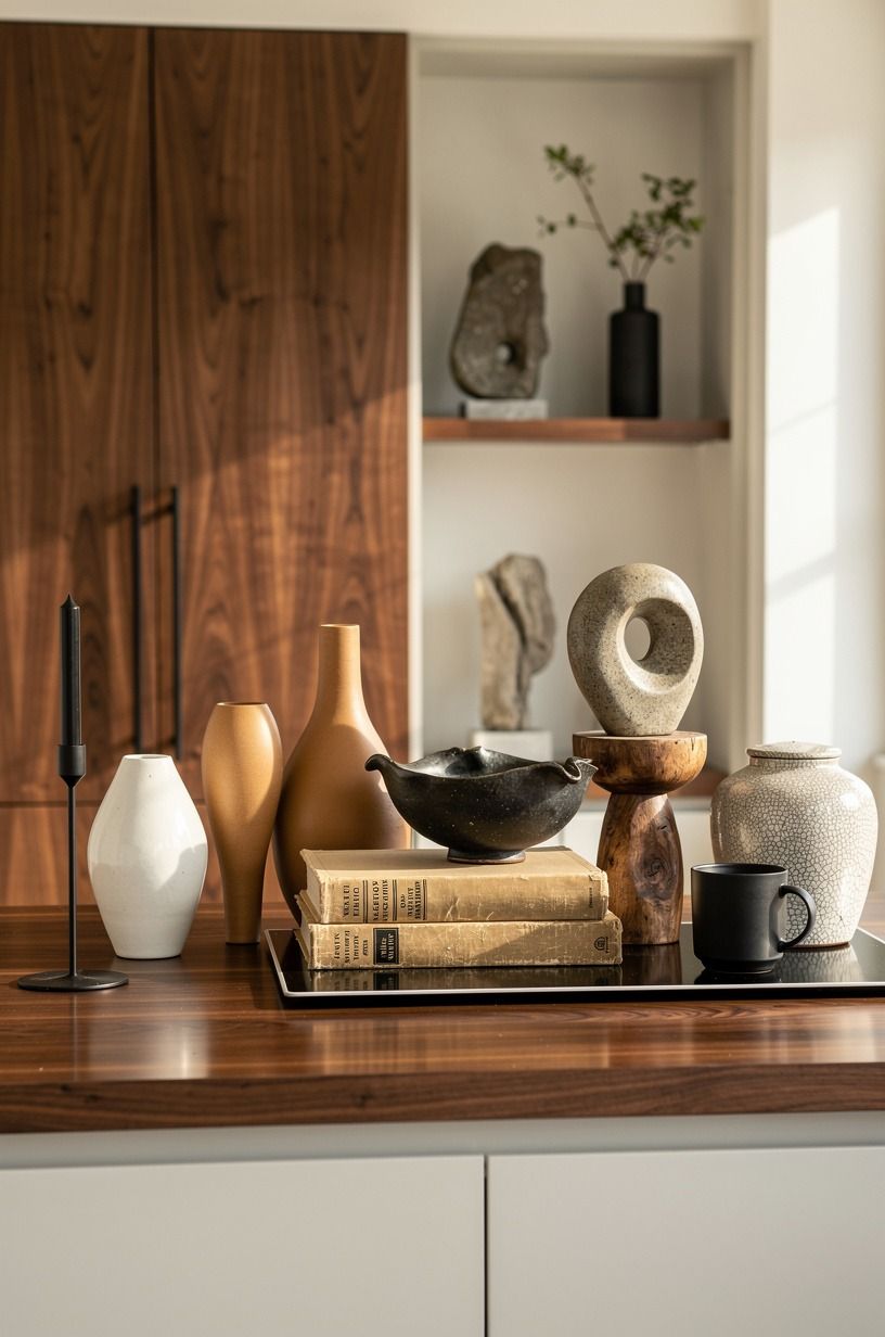 Mix old shapes into your kitchen counter decor vintage vignette