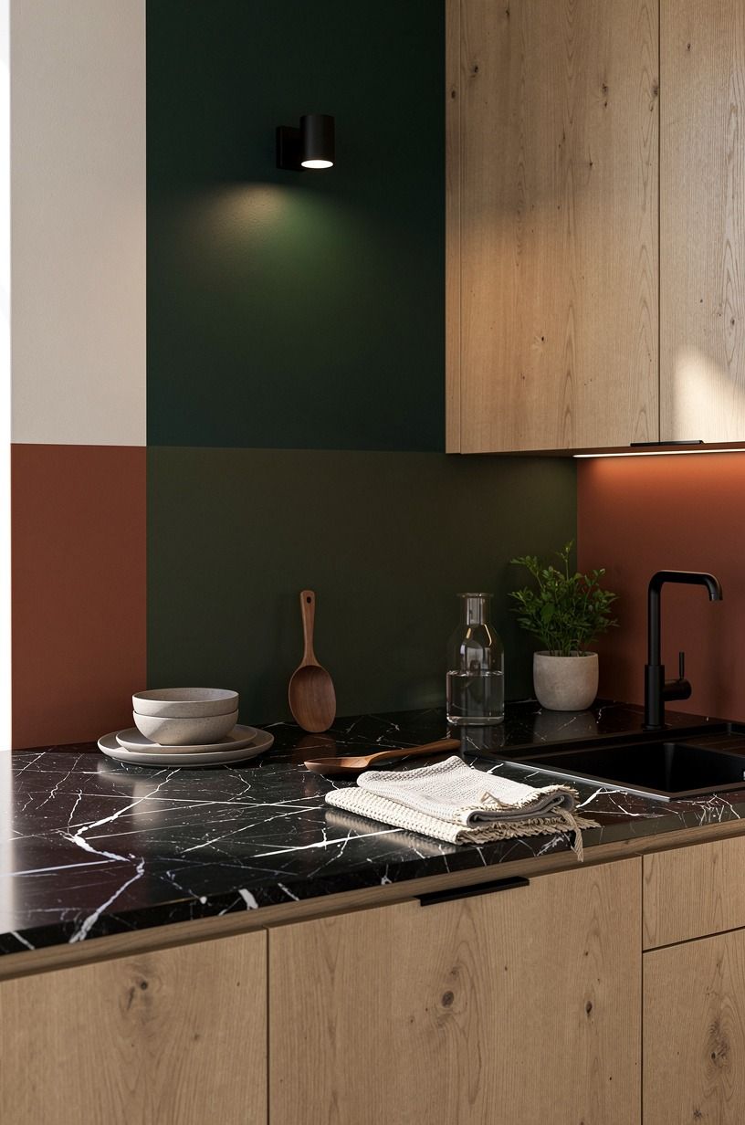 Paint the backsplash wall with a rental-safe color block