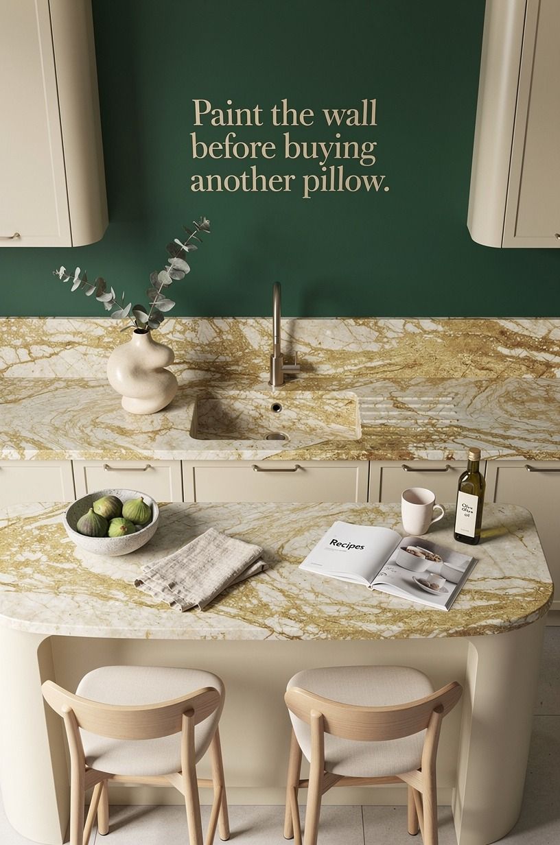 Paint the wall before buying another pillow