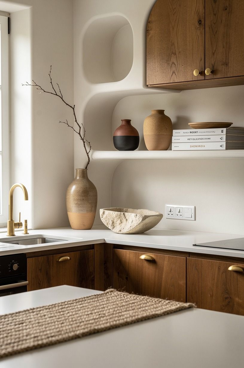 Paint the walls around wood stained kitchen cabinets modern