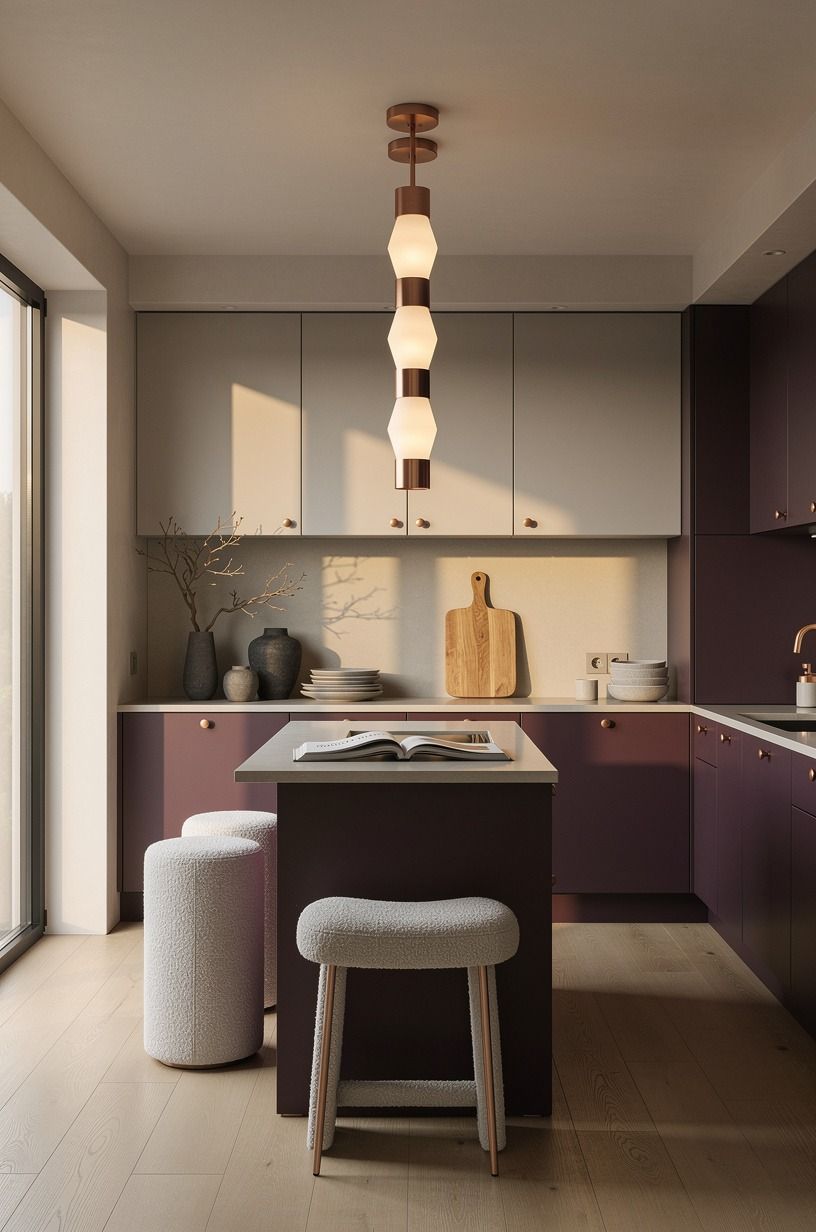 Replace glare with the Three-Height Light Stack in a gallery style kitchen