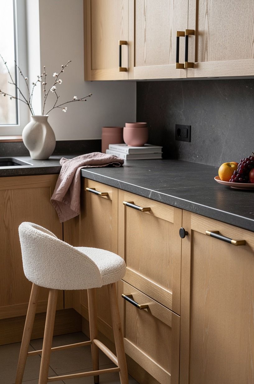 Swap hardware before you replace light oak cabinets