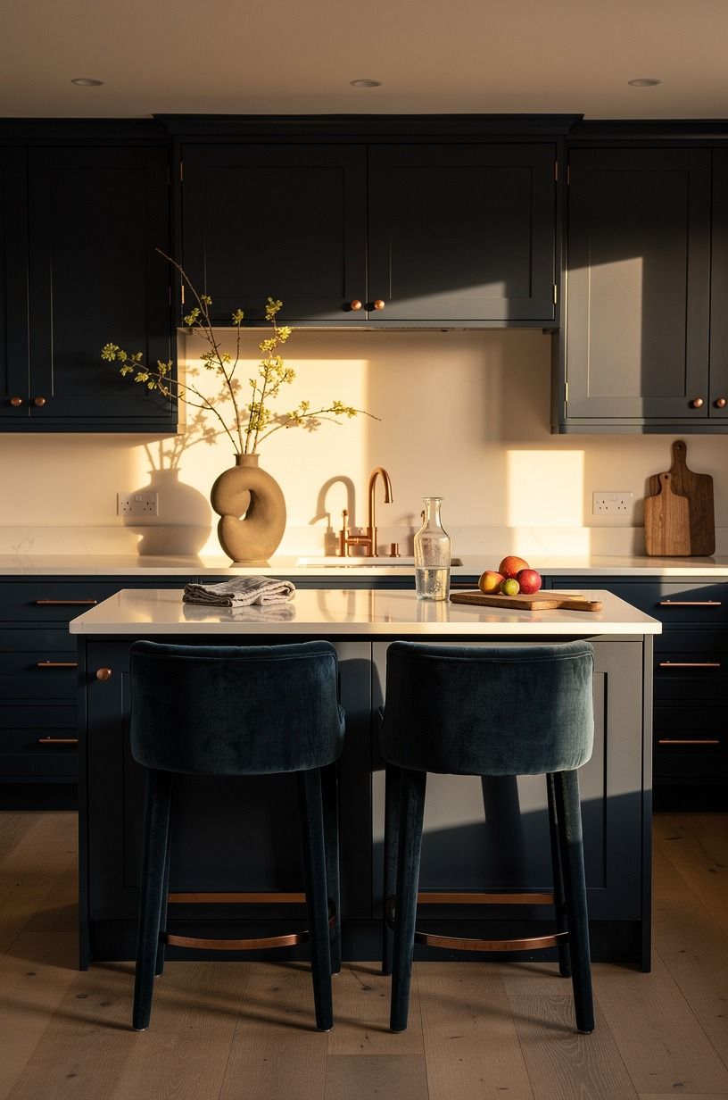 I Let the Evening Light Change the Whole Kitchen, midnight blue palette