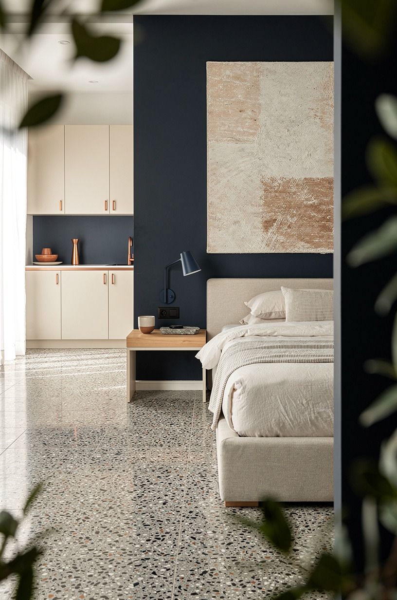 I carried the calmer feeling from the bedroom, midnight blue palette
