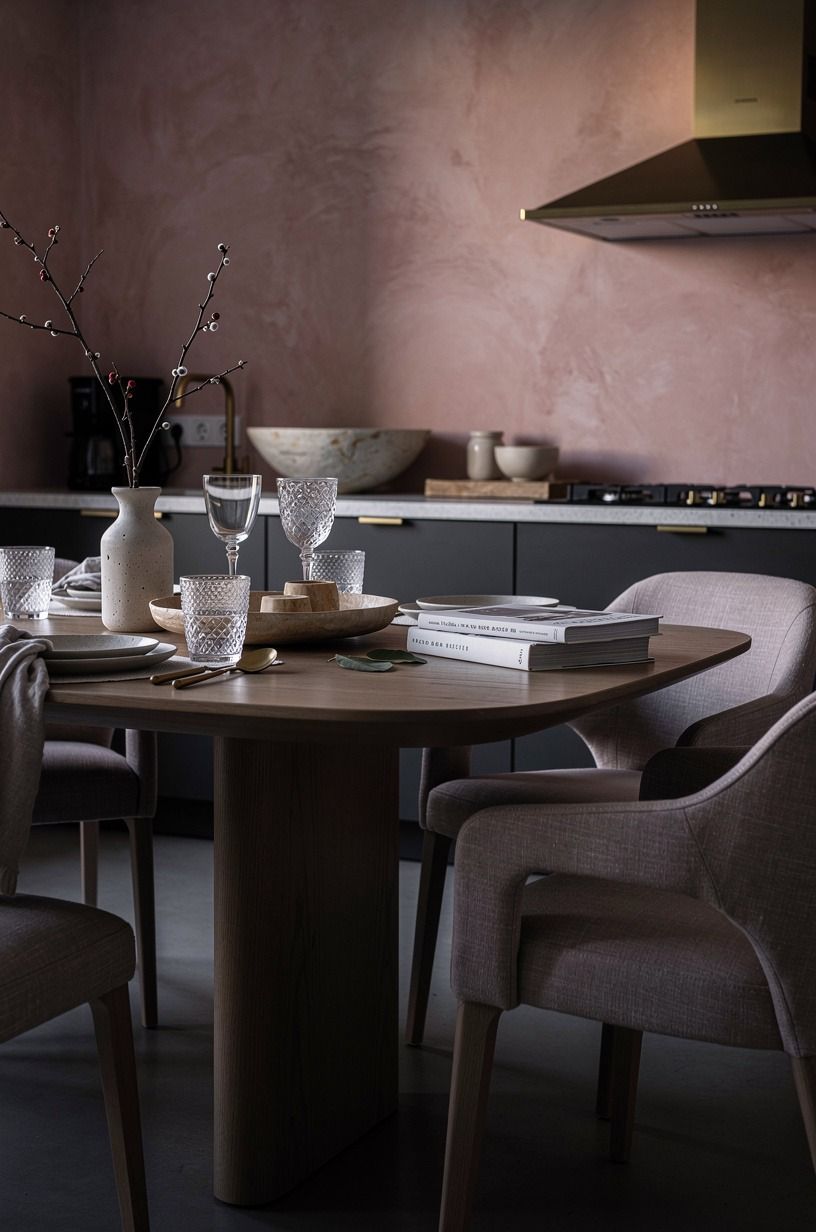 The kitchen table tonight, dusty rose palette