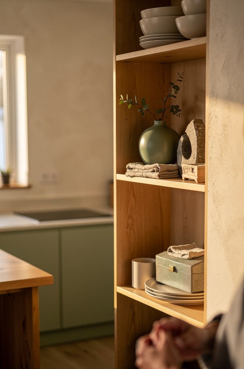 The Shelf I See First Every Morning, sage green palette