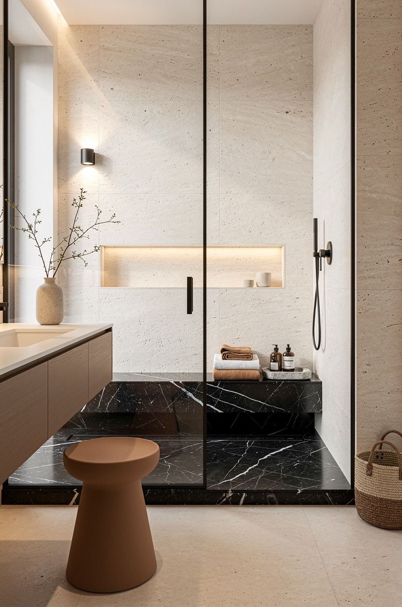 Start With the Limestone Shower Walls