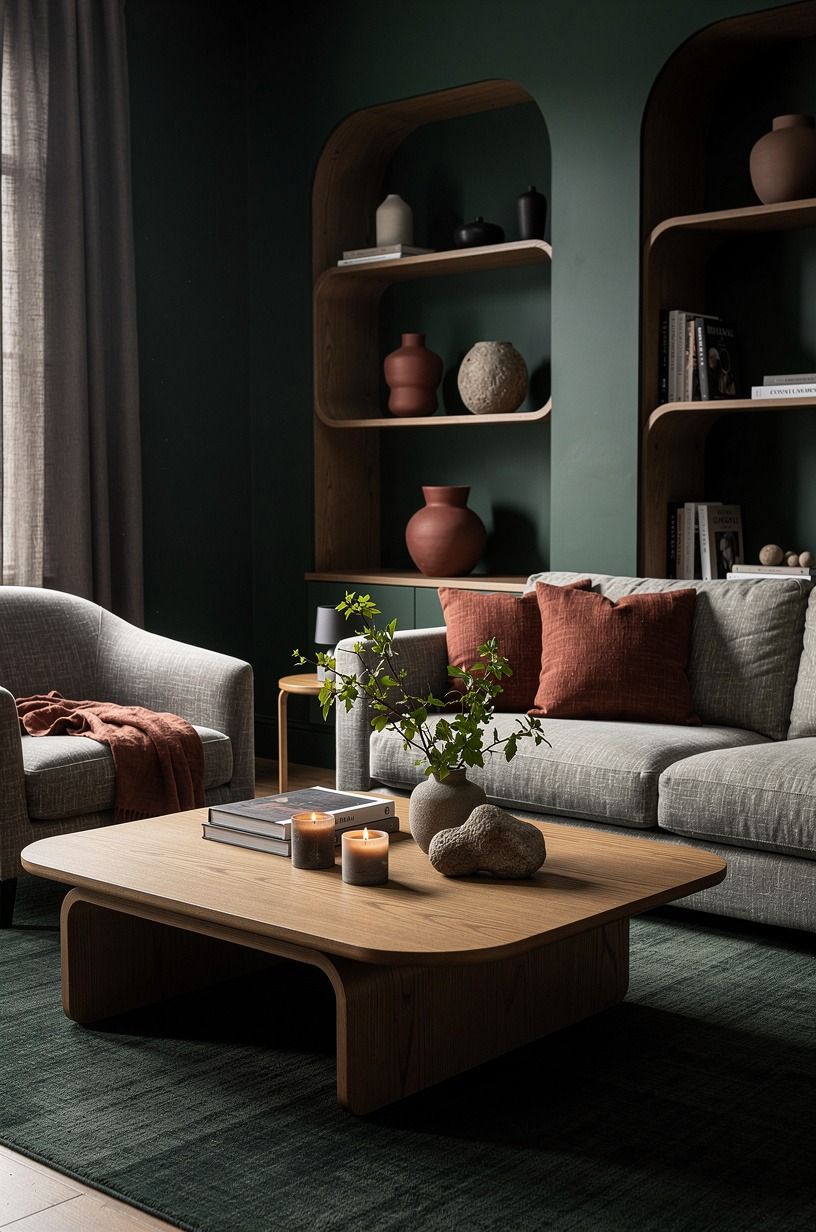 Create a dark parlor with a 16-inch coffee table