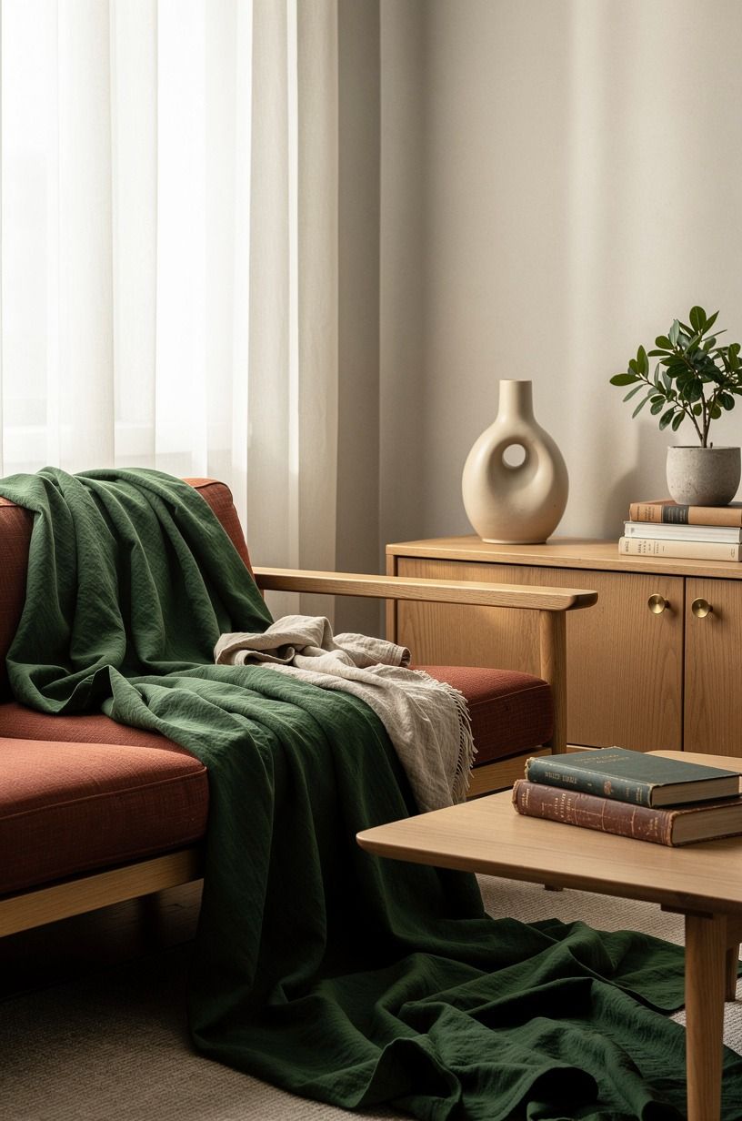 Draped fabric changed the mood faster than anything else, forest green palette