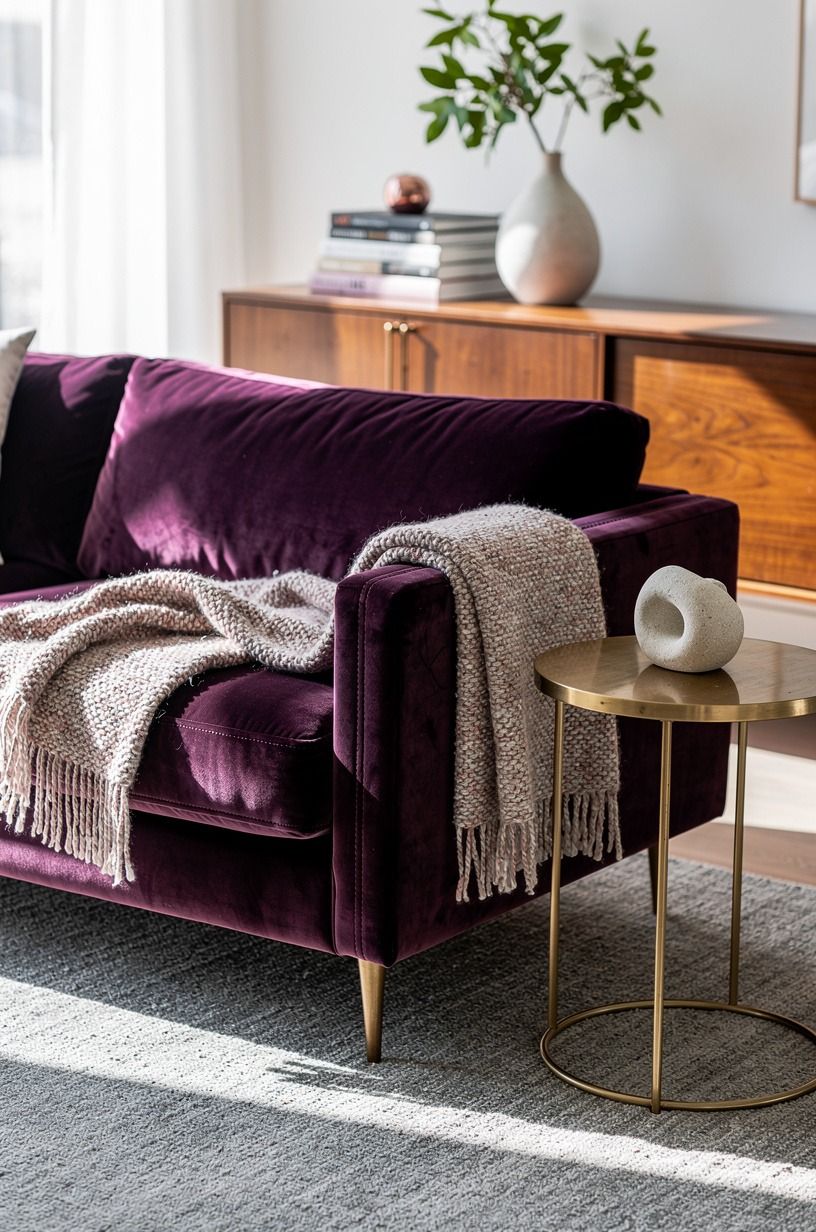 Float a velvet sofa away from the wall