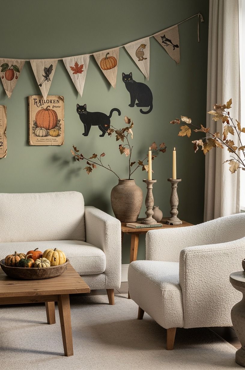 Hang antique Halloween decor instead of plastic props