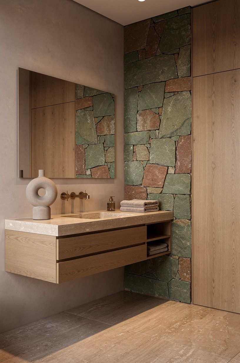 Add stone texture beside the smooth plaster