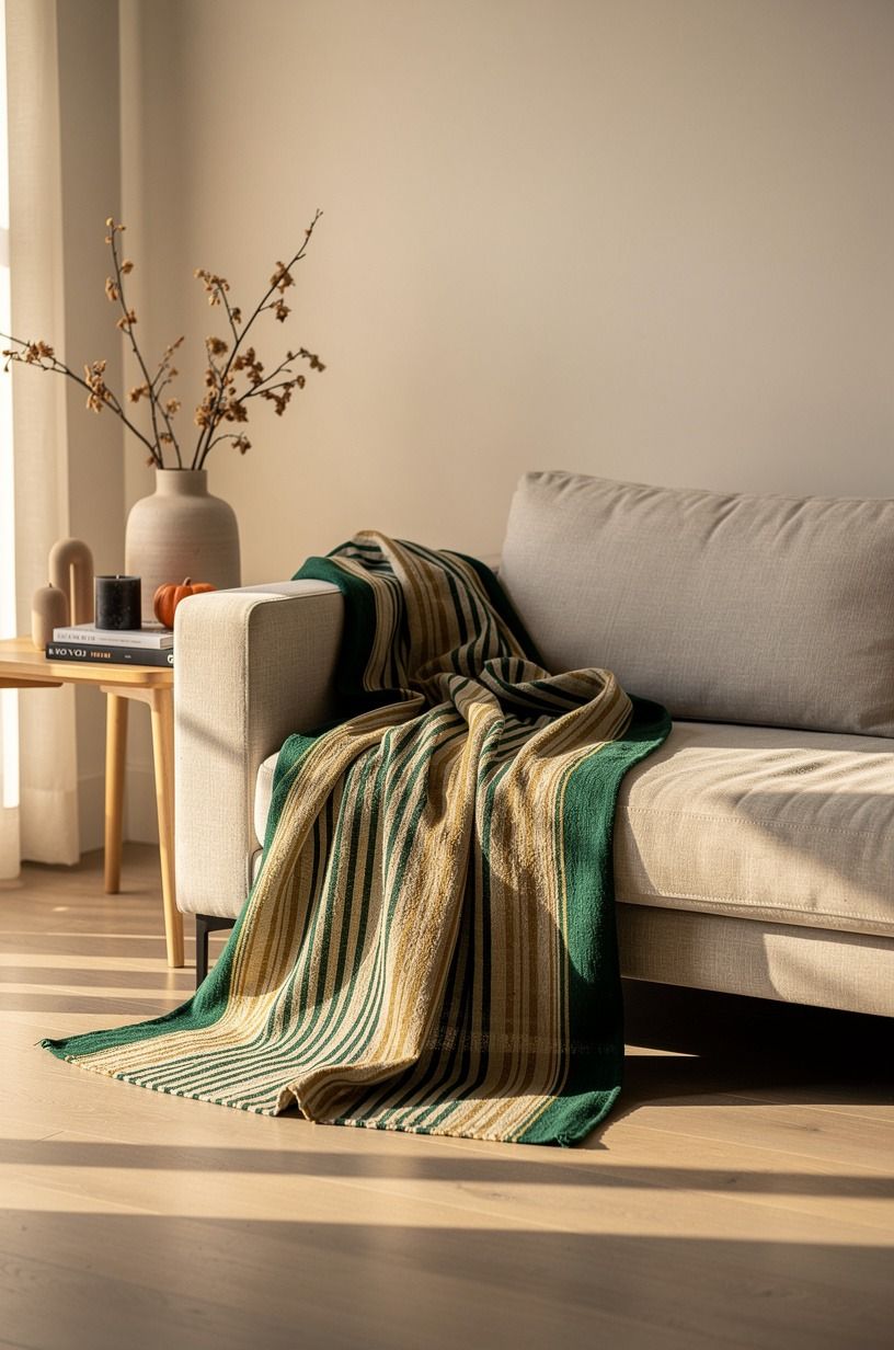 Choose a striped throw with one bold edge (modern minimal halloween)