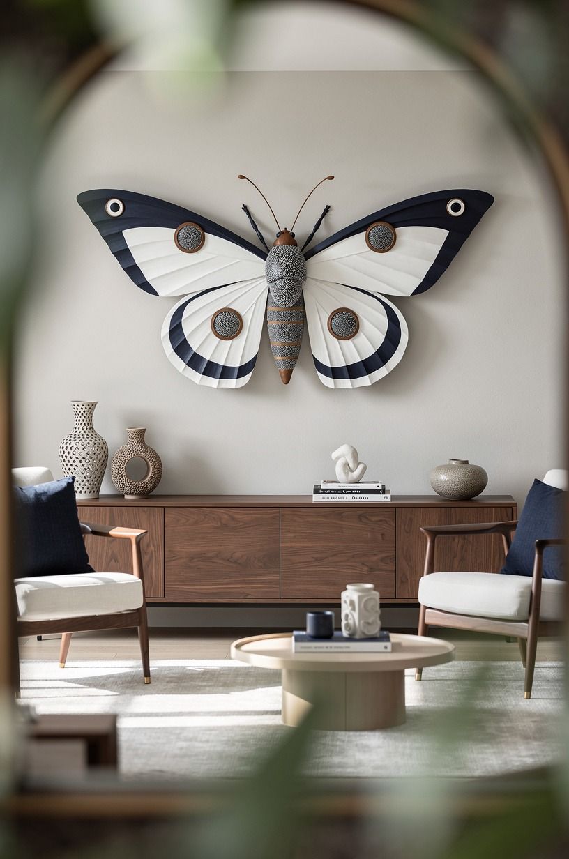 Hang a giant moth where you’d expect a mirror (sculptural home decor)