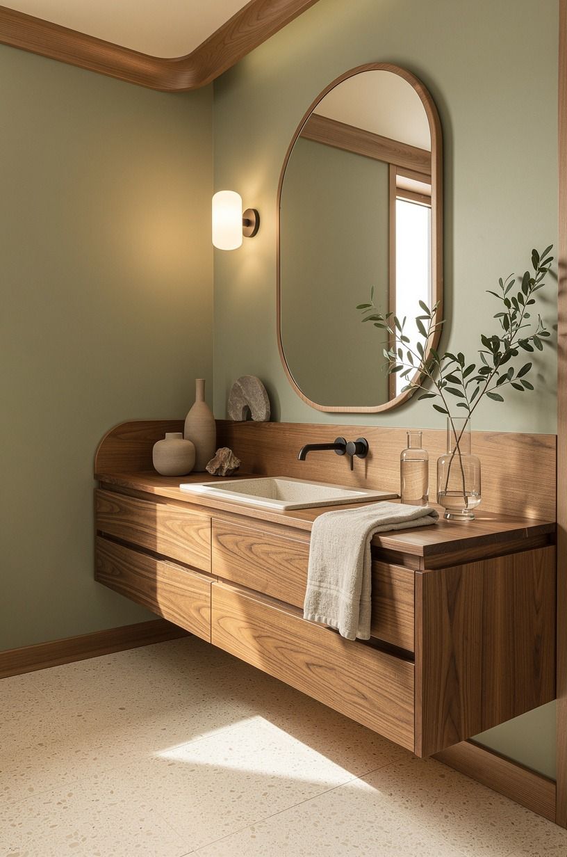 Give the Vanity One Solid Point of View, sage green palette