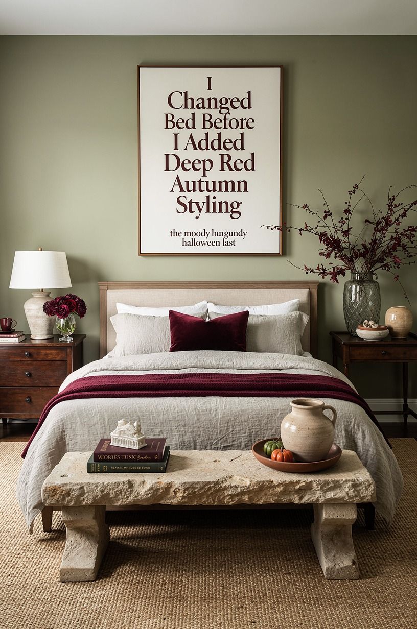 I Changed the Bed Before I Added Deep Red Autumn Styling, terracotta palette
