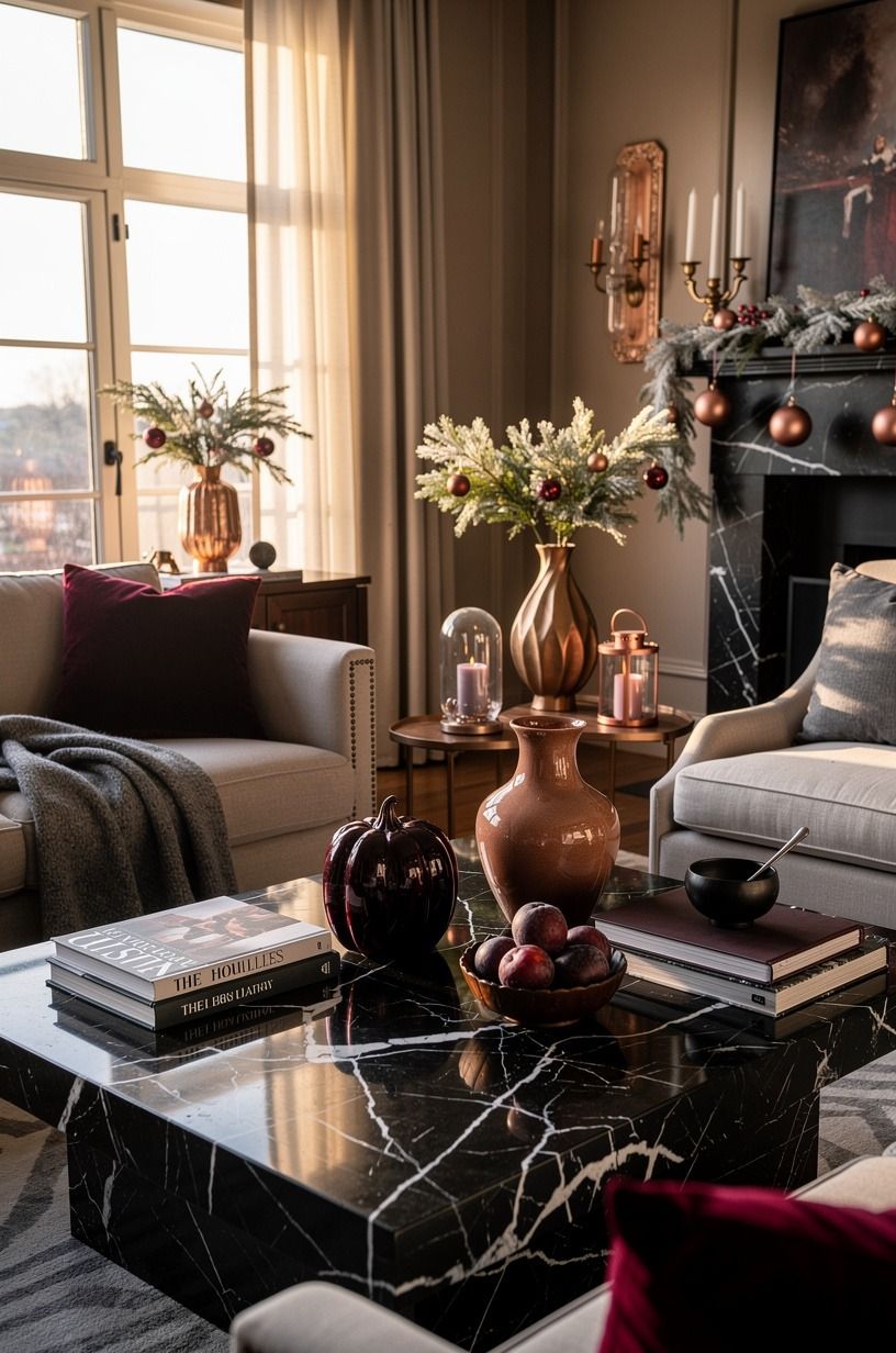 I Let Wine Colored Decorations Cross Into Christmas, plum palette