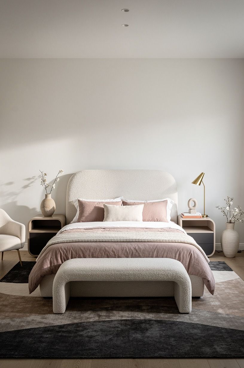 Center the bed around a calm guest bedroom interior