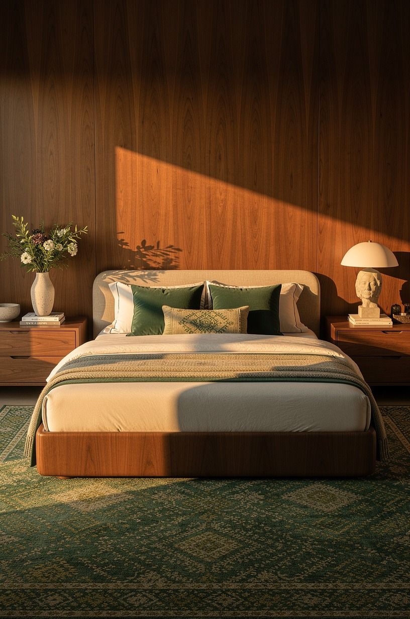 What makes a wool rug extend past the bed?