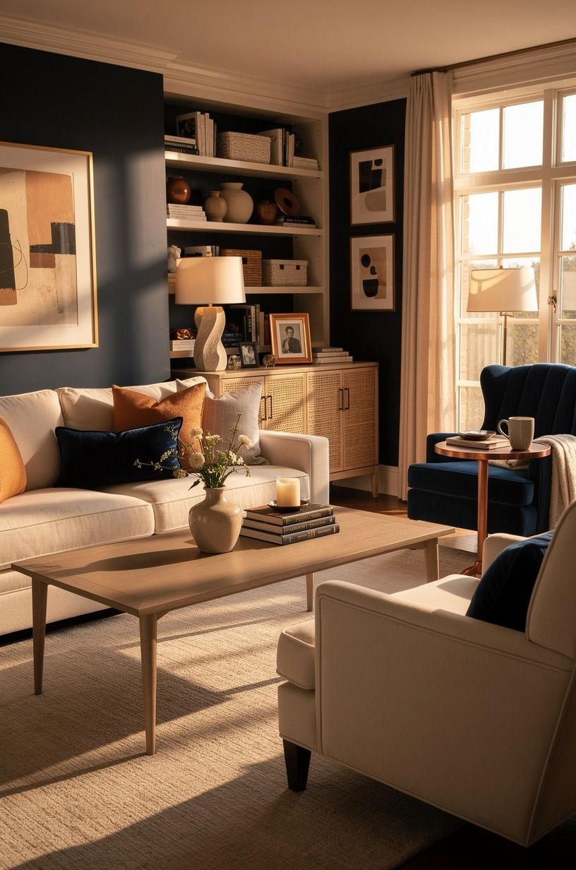 I let the light carry the house inspiration, midnight blue palette