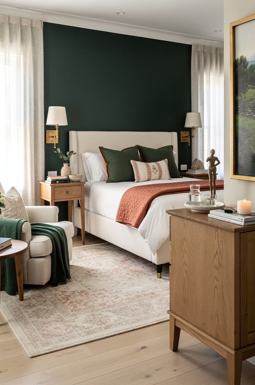 The bedroom I kept avoiding in my dream home design, forest green palette