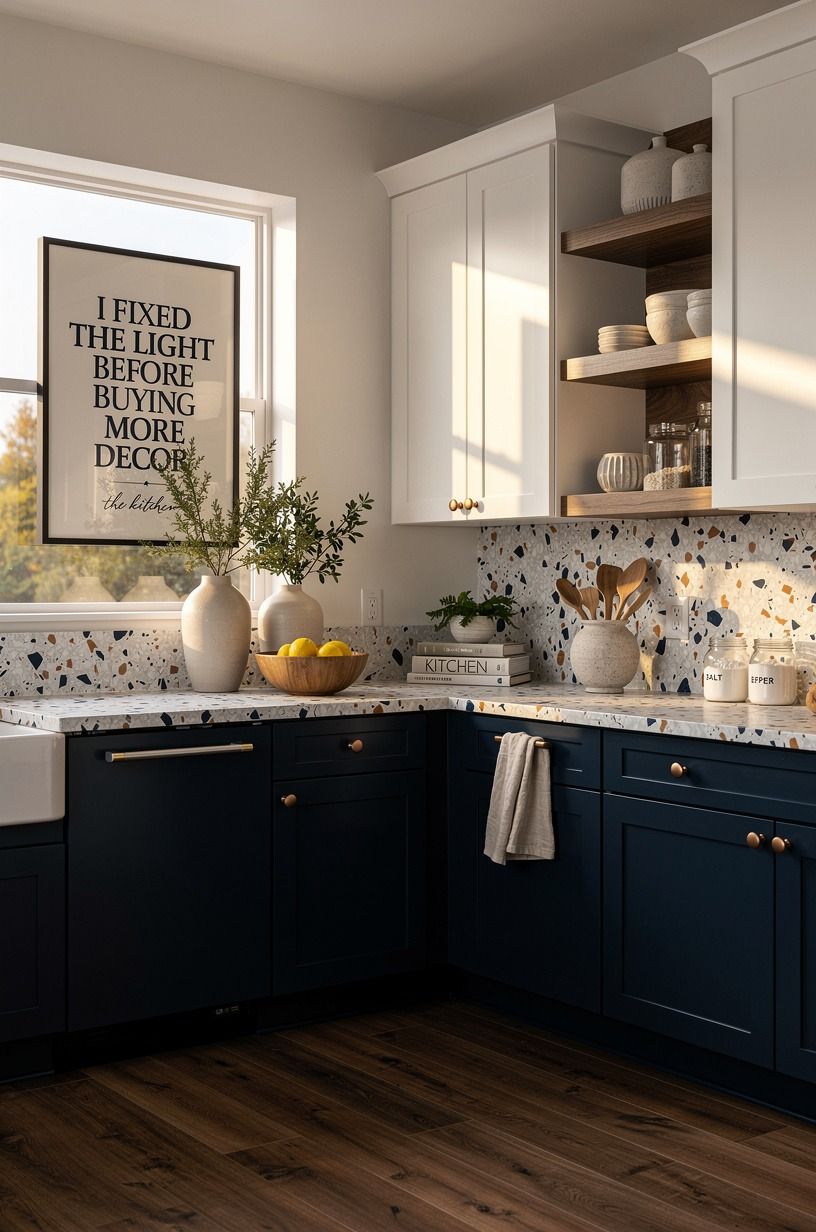 I Fixed the Light Before Buying More Decor, navy palette