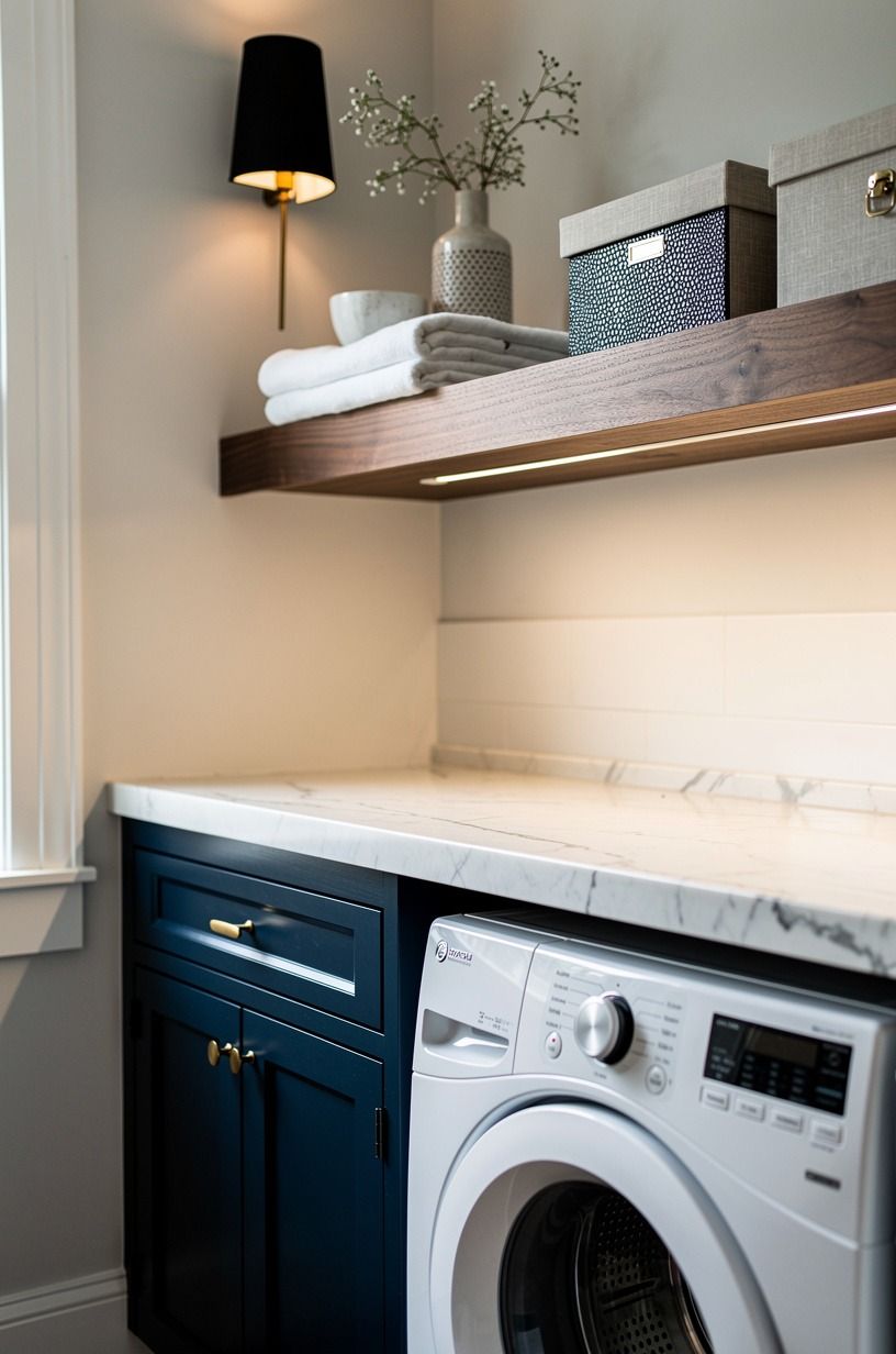Float one shelf instead of building a wall of cabinets