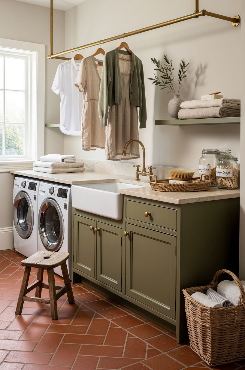 Hang a brass rail for the clothes that need air