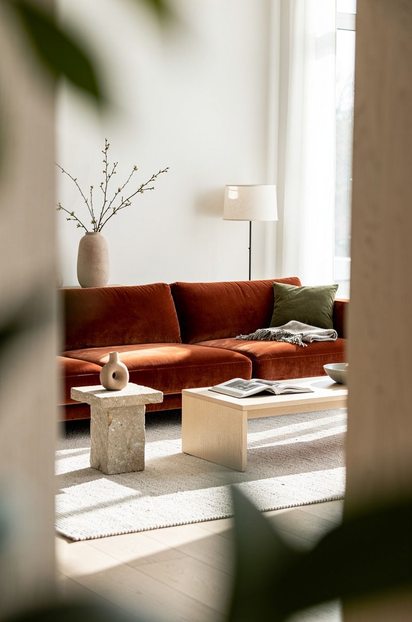 I Made the Sofa Do More Than Look Pretty, terracotta palette