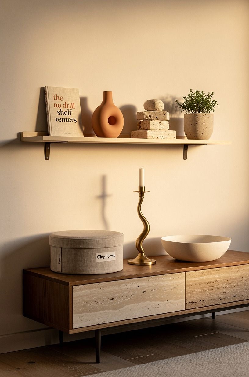 Float a narrow shelf above the furniture line
