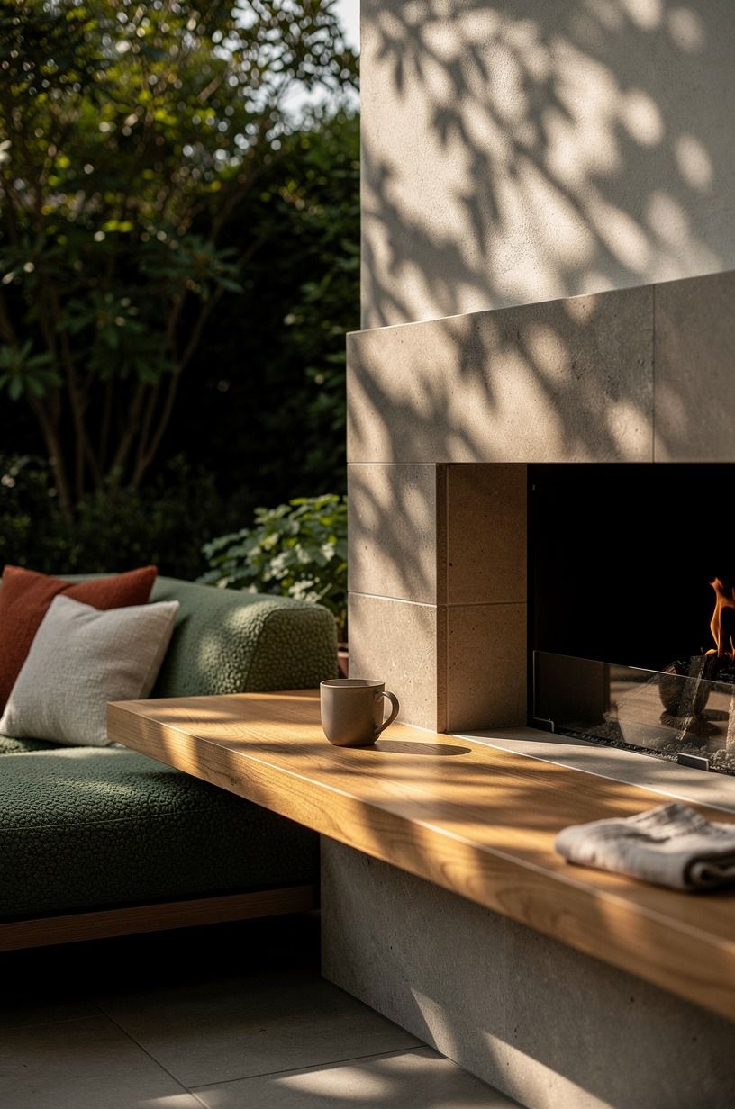 Add a Serving Ledge Beside Beautiful Outdoor Fireplaces