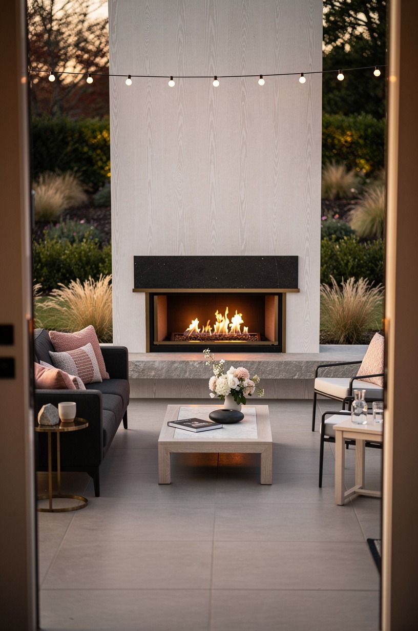 Anchor a Modern Outdoor Living Space With Fireplace