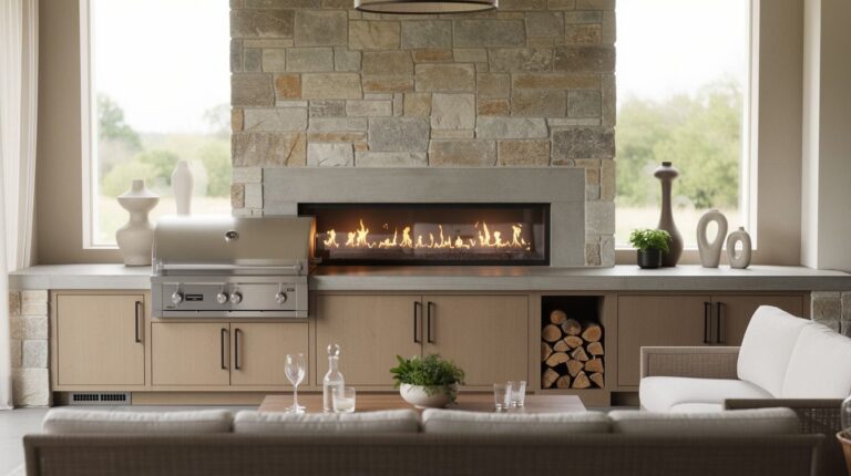 Easy Outdoor Kitchen With Fireplace Ideas for Small Spaces
