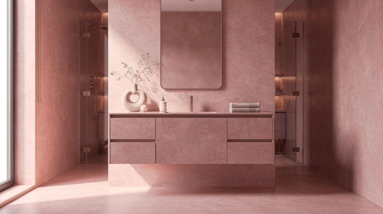 Low-Maintenance Pink Microcement Bathroom Ideas for Subtle, Grown-Up Warmth