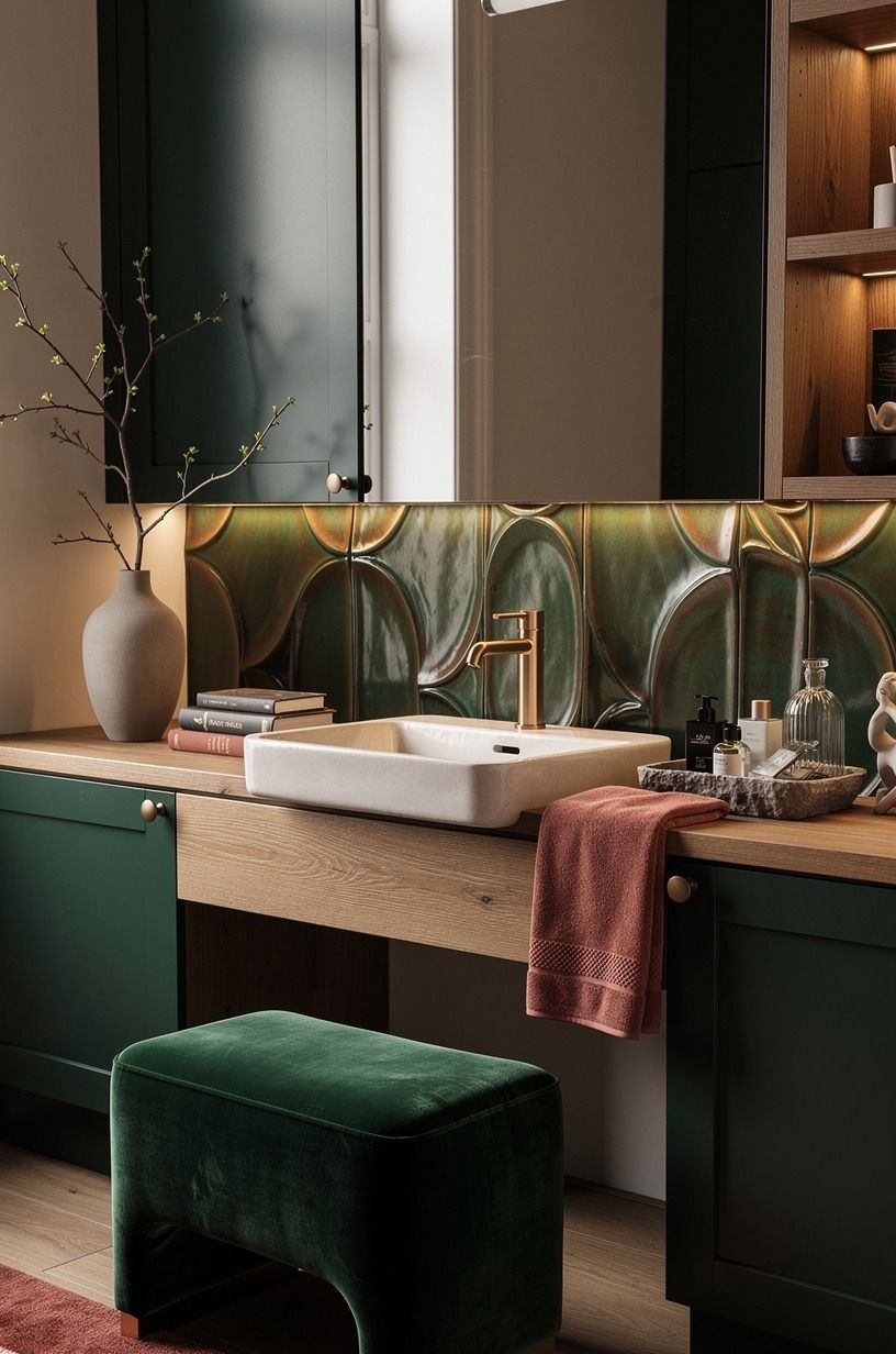 Frame the basin with a sculptural backsplash