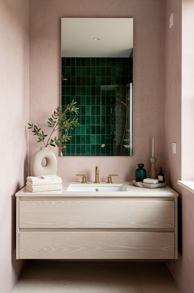 Layer dusty pink over a deep neutral