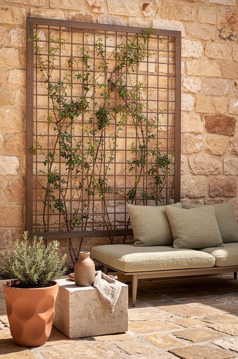 Hang a framed trellis for climbing plants