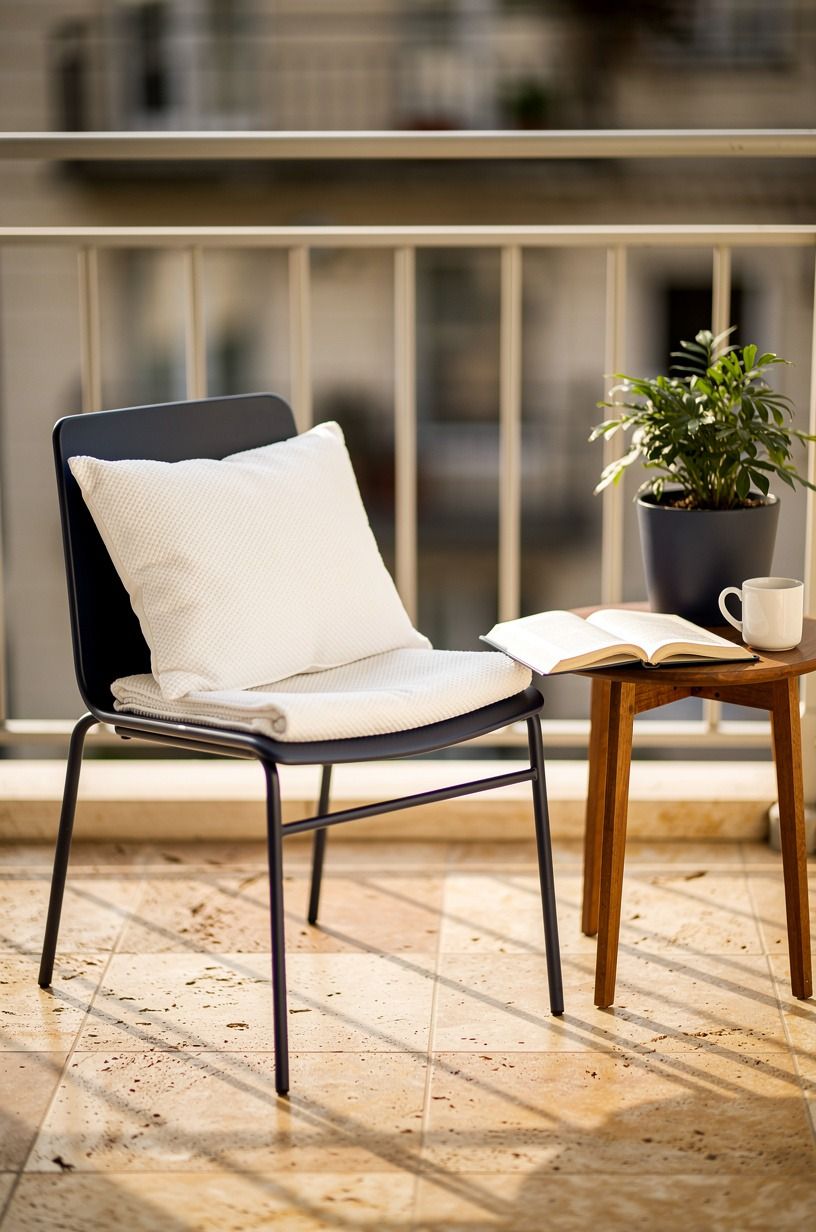 Float one slim chair instead of crowding the balcony