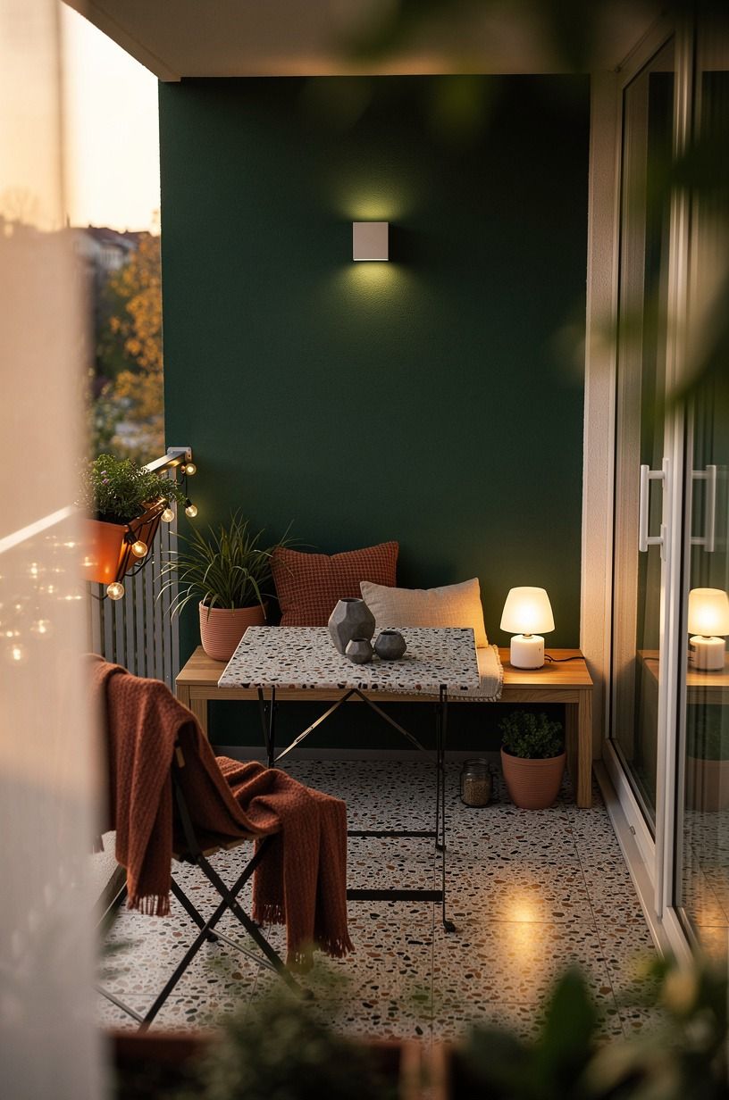 Layer three light sources for a small balcony glow