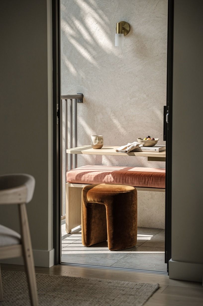 Swap a bulky table for a wall-hugging perch