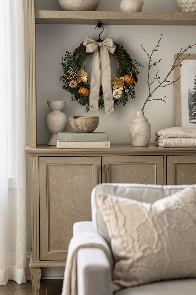 Use the Wreath Hanger Upside Down on a Cabinet or Bookshelf