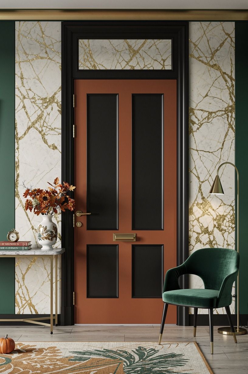 Frame the Door with Black, Orange, and Aged Brass