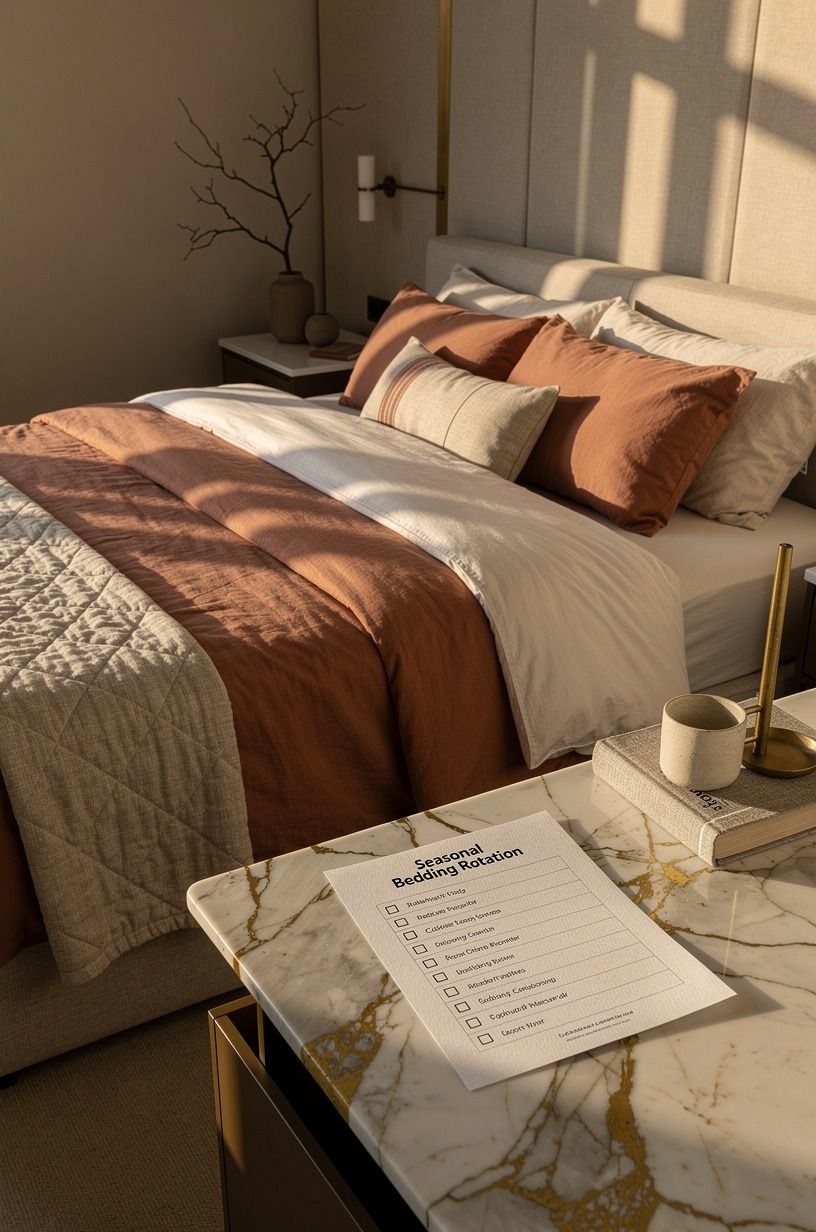 I added warmth without making the bed bulky, clay palette