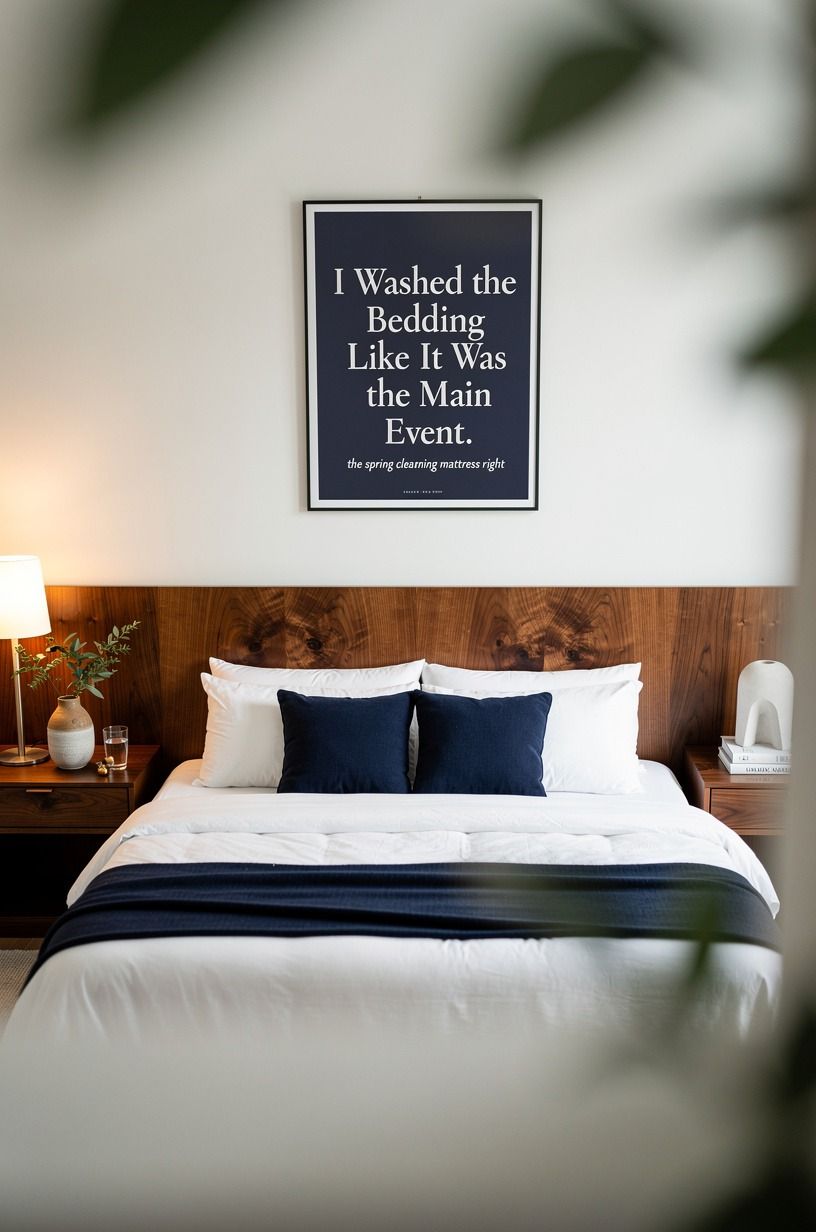I Washed the Bedding Like It Was the Main Event, navy palette