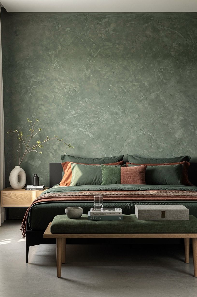 I made the room support the bedding, forest green palette
