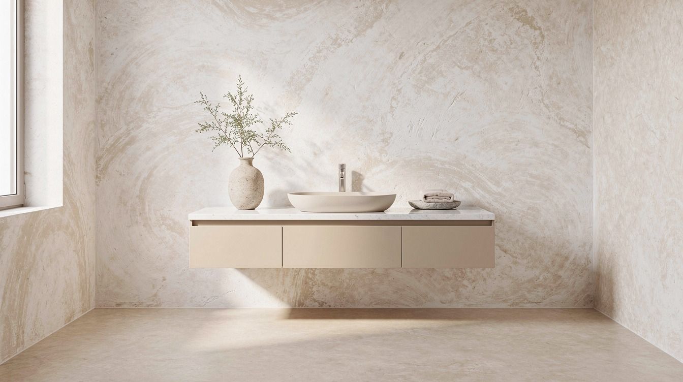 16 White & Beige Venetian Plaster Bathroom Ideas for Quiet Calm, No Renovation Needed