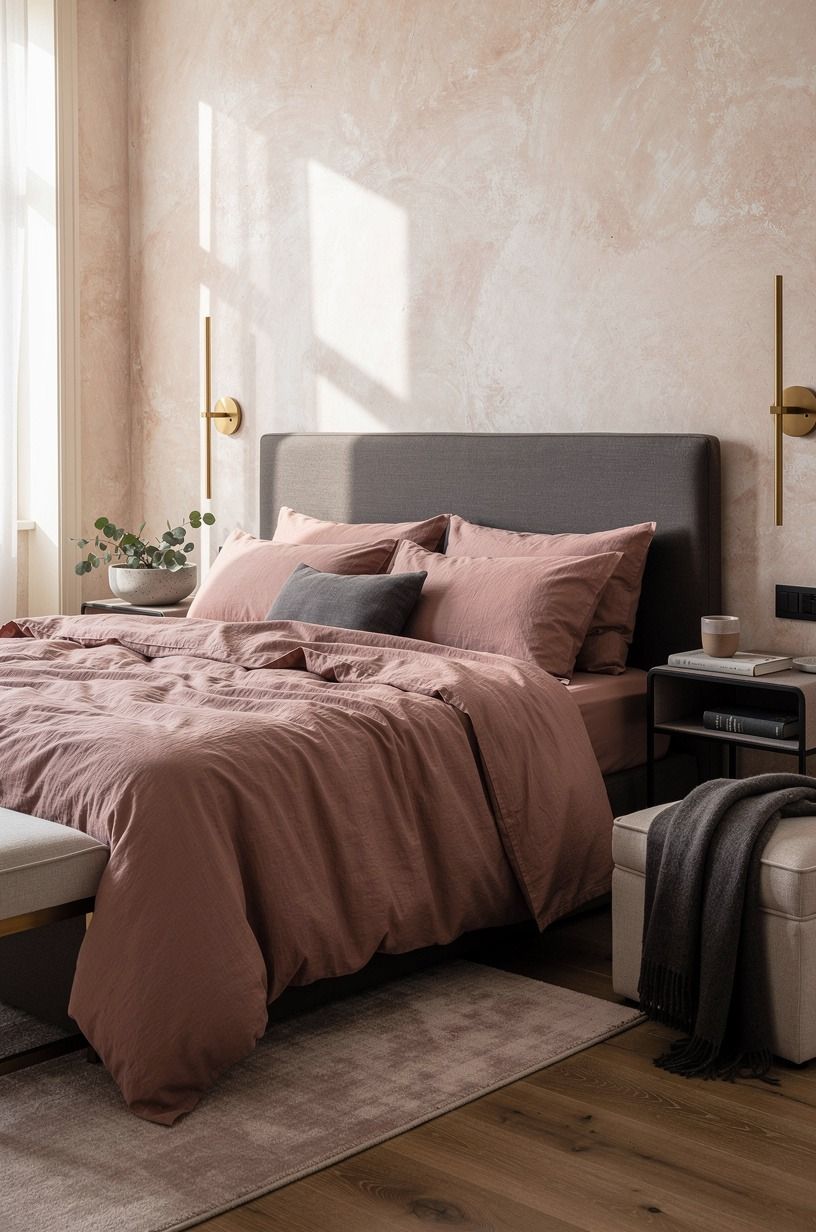 The bed I want to climb into now, dusty rose palette