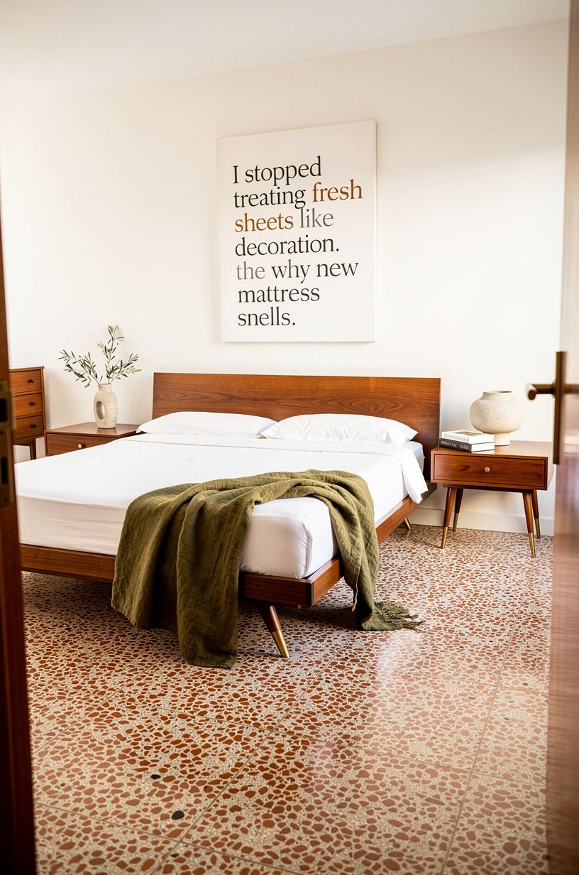 I stopped treating fresh sheets like decoration, terracotta palette